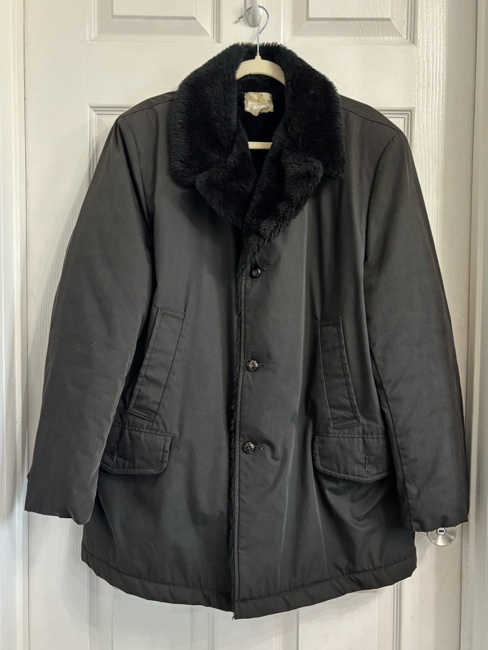 MacMurry of California Vintage Men's Black Puffer Coat Faux Fur Liner Large